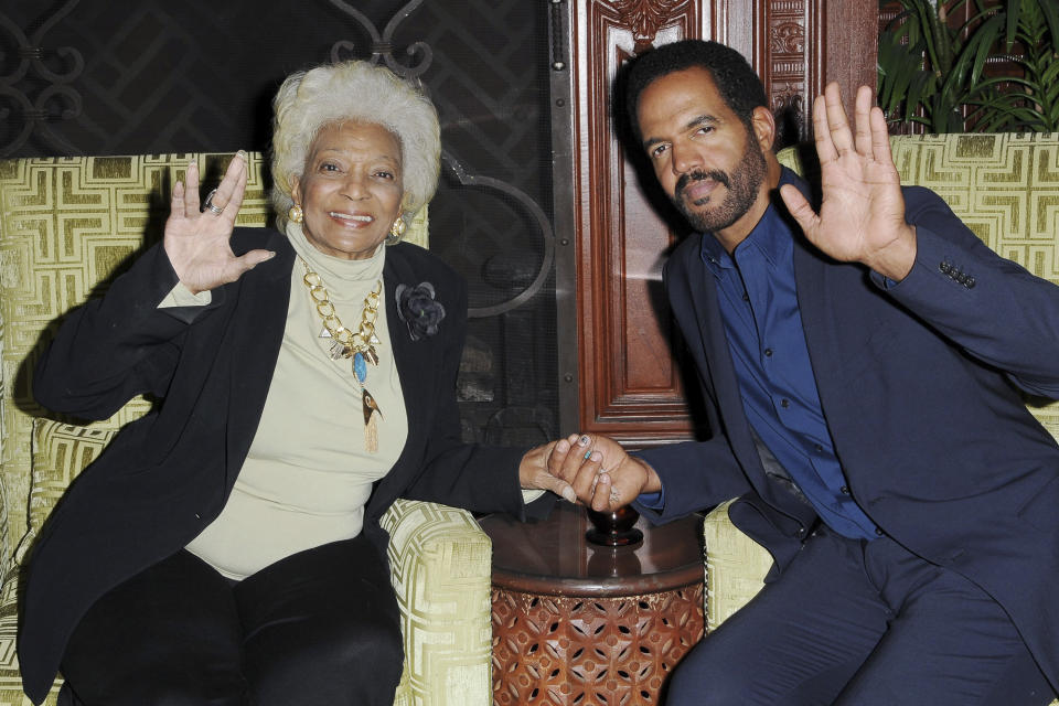 <p>George Takei isn't the only <em>Star Trek</em> alum to appear on <em>Y&R</em>: Nichelle Nichols appeared in 2016 as Neil's estranged mother, Lucinda. She's pictured here with Kristoff St. John, who played Neil.</p>