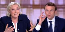 <p>Les offensives extra-politiques ne se sont pas fait attendre longtemps lors de ce débat d’entre-deux-tours. C’est Marine Le Pen qui a ouvert le bal mené par Nathalie Saint-Cricq et Chris­tophe Jaku­bys­zyn respectivement chef du service politique de France 2 et TF1. Dès ses premiers mots, le nom de Macron sort de sa bouche en l’accablant d’être froid tel un banquier d’affaire qu’il n’a jamais cessé d’être. Quant à Emmanuel Macron, qualifié de candidat du “fric” par son opposante n’a pas été très convaincant non plus. Il a cependant réussi à garder son sang-froid face aux invectives de la candidate du “peuple”. Selon un sondage Elabe pour BFMTV, c’est le candidat d’En Marche qui aurait été deux fois plus convaincant. (Photo : AFP) </p>