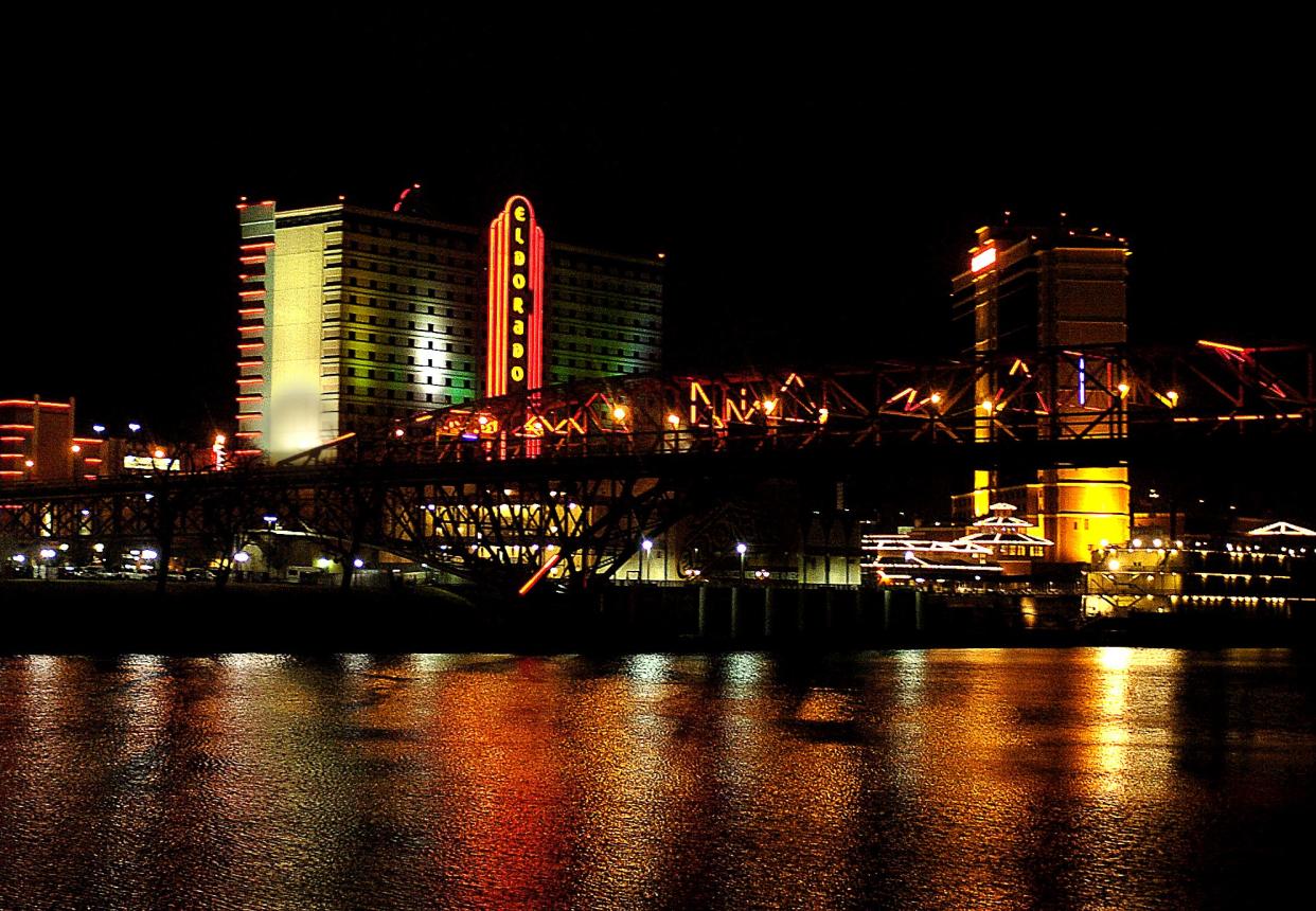 The Shreveport-Bossier City skyline at night.