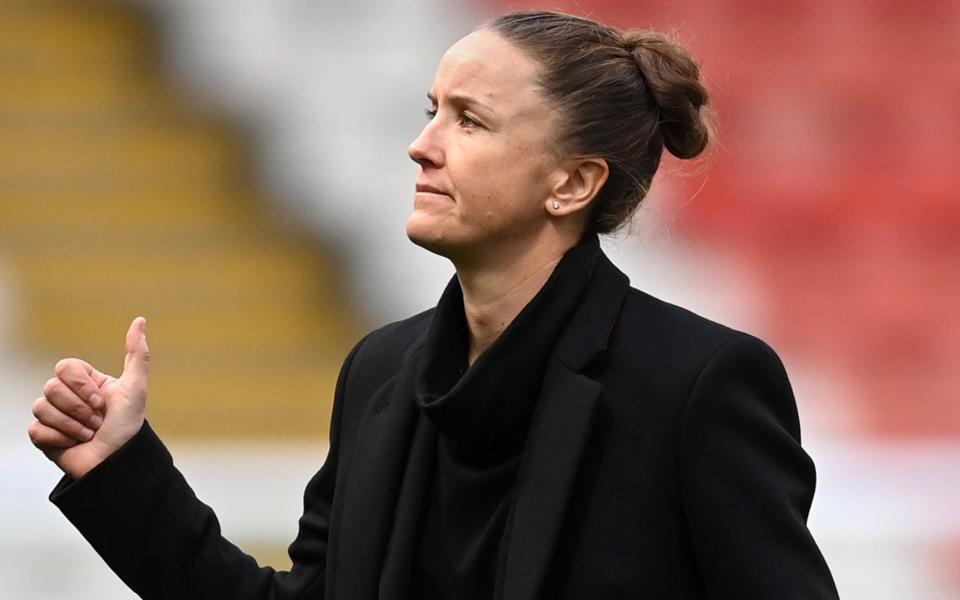 Casey Stoney, pictured in 2020 when she was manager of Manchester United - At least 36 player-coach relationships suspected in women's football