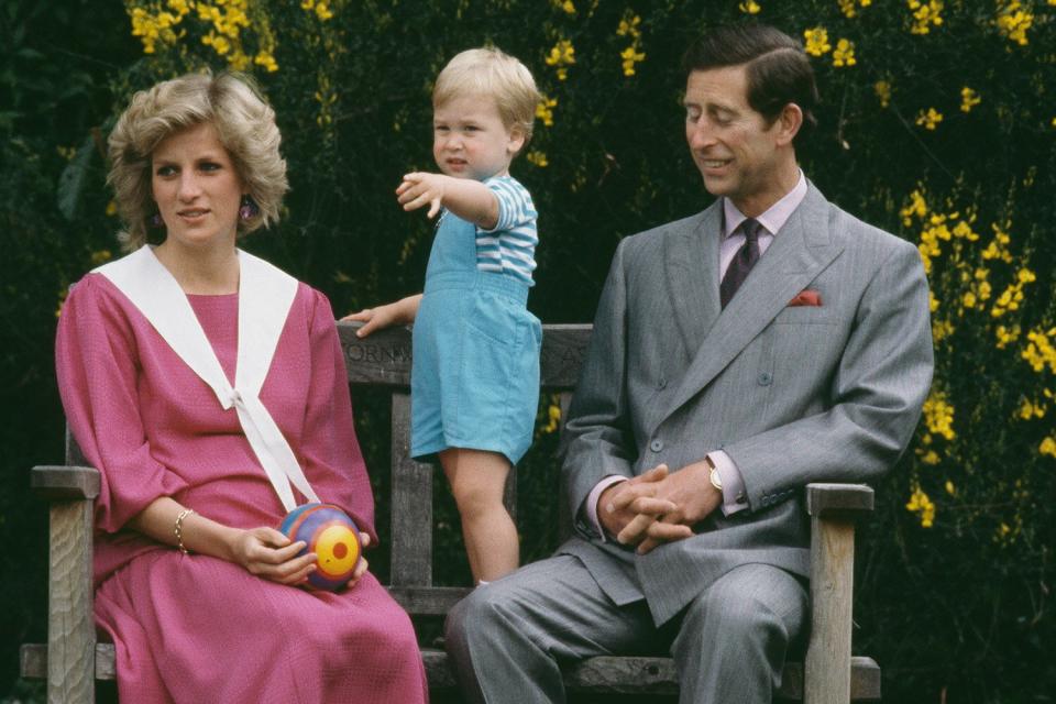 Diana, Princess of Wales (1961 - 1997), Prince Charles and their son Prince William pose for a photocall in the garden of Kensington Palace, London, May 1984. (Photo by Princess Diana Archive/Getty Images)