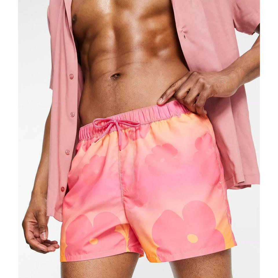 ASOS DESIGN Swim Shorts with Faded Floral Print