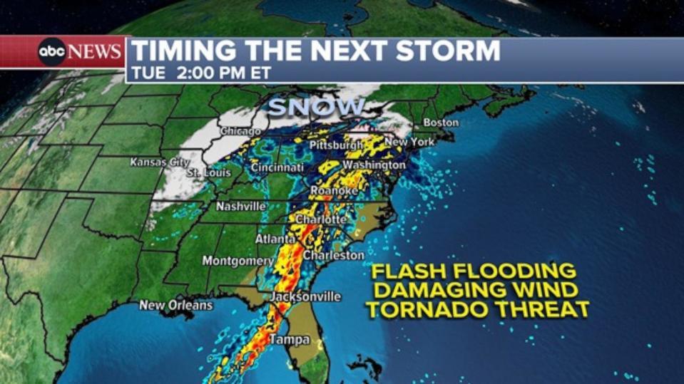 PHOTO: Timing The Next Storm - Tues. 2pm Map (ABC News)