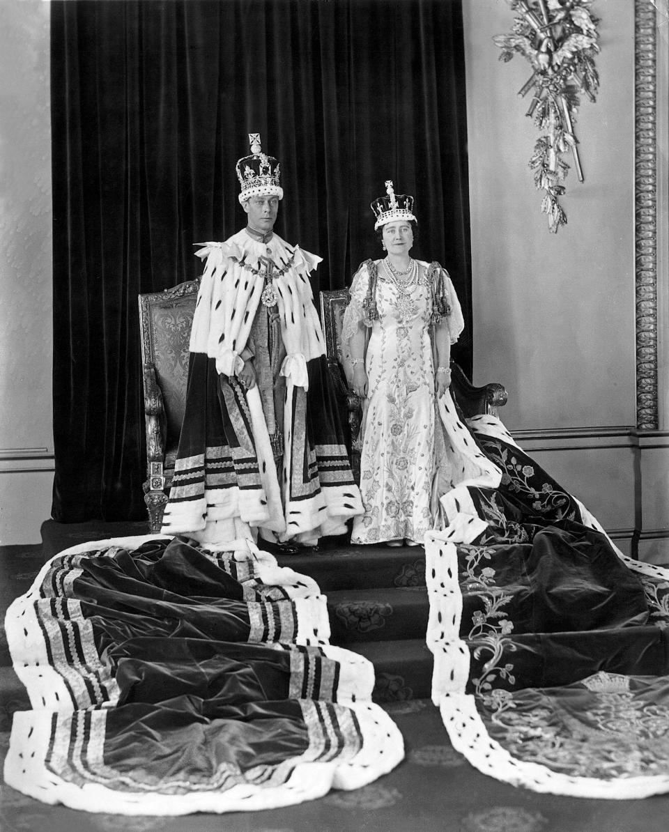 King George VI and Queen Elizabeth I pose for their official coronation portrait at Buckingham Palace on May 12, 1937.