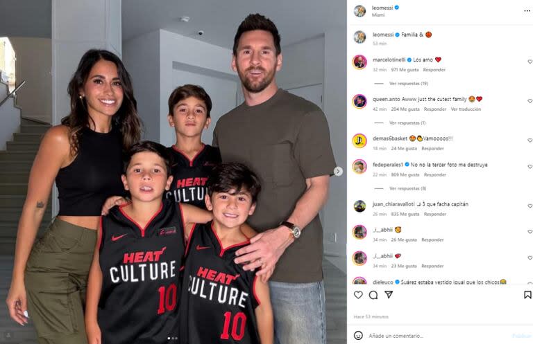 "Familia y básquet", la intimidad del clan Messi - Roccuzzo antes de ir a alentar a Miami Heat (Foto: Instagram @leomessi)