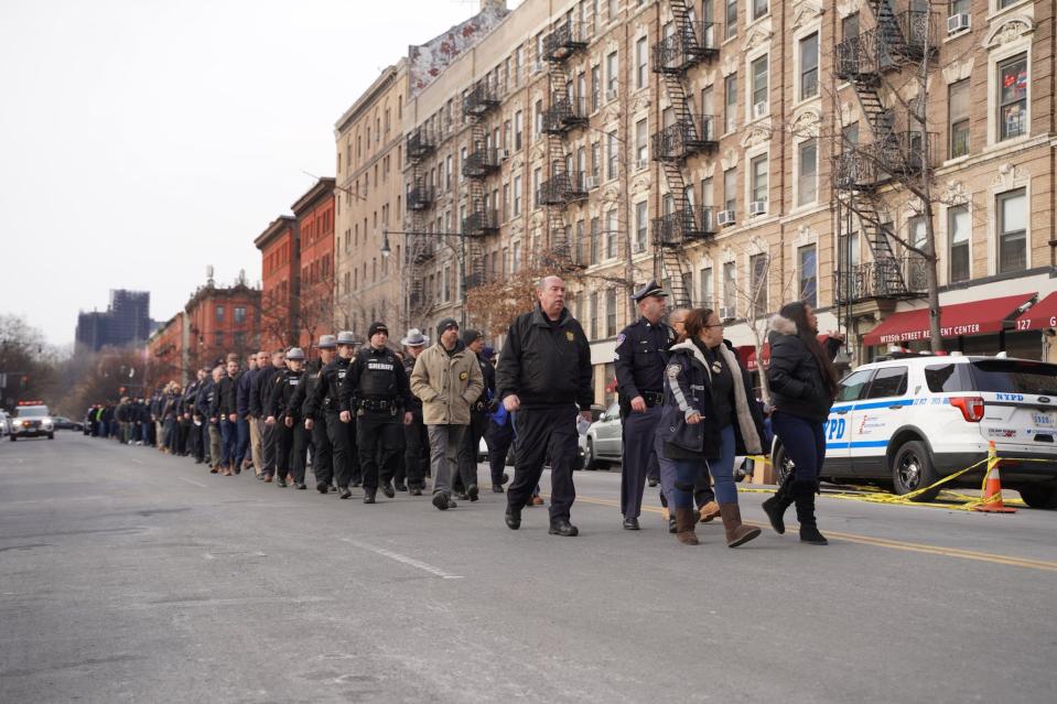 Hudson Valley police departments traveled to the NYPD's 32nd Precinct in Harlem on Jan. 23, 2022, to show support for slain officer Jason Rivera.