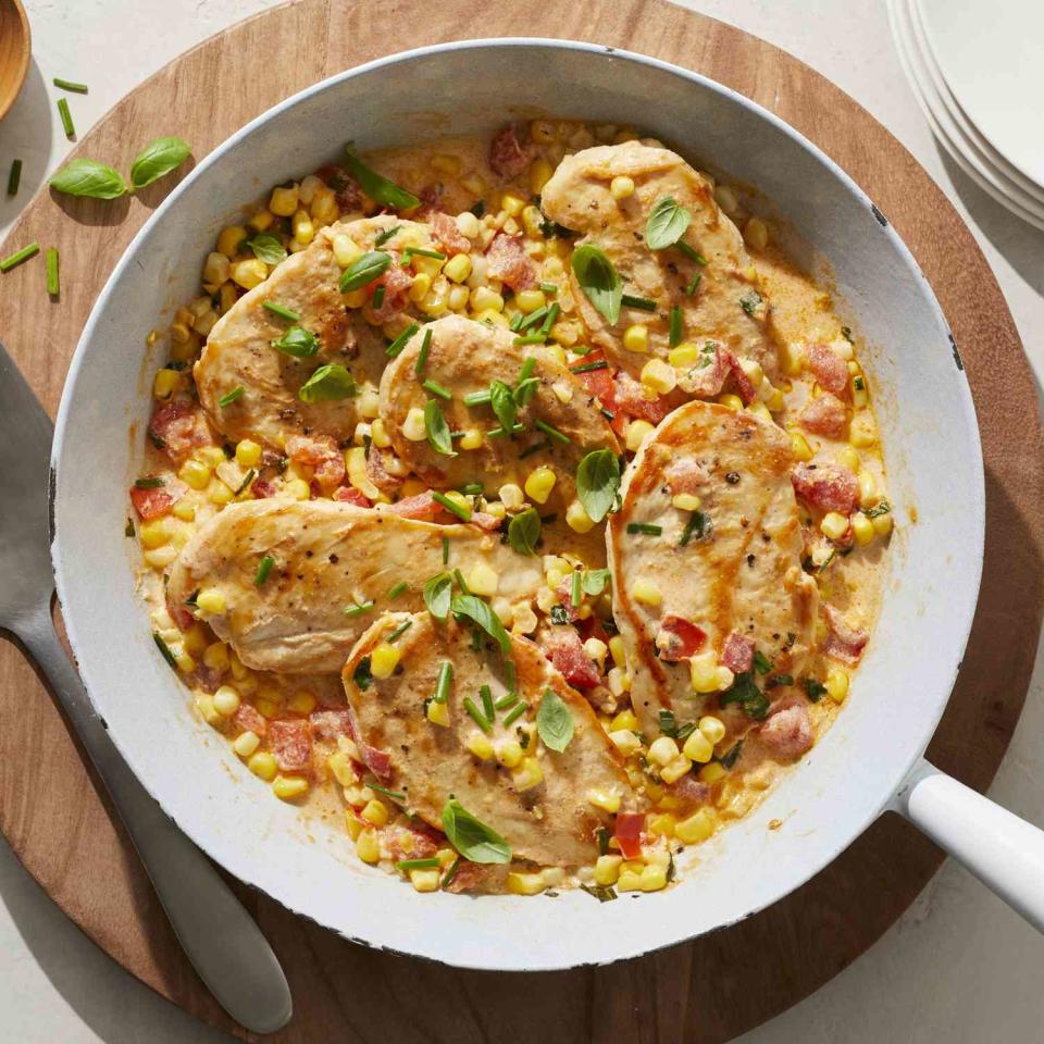 20-Minute Creamy Skillet Chicken with Corn, Tomato & Basil