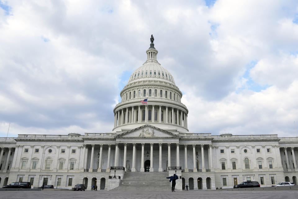 The U.S. Capitol is seen in Washington, Monday, Feb. 6, 2023. President Joe Biden on Tuesday night will stand before a joint session of Congress for the first time since voters in the midtem elections handed control of the House to Republicans. (AP Photo/Mariam Zuhaib)