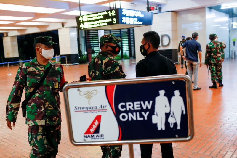 Indonesian soldiers at Soekarno-Hatta International Airport in Tangerang