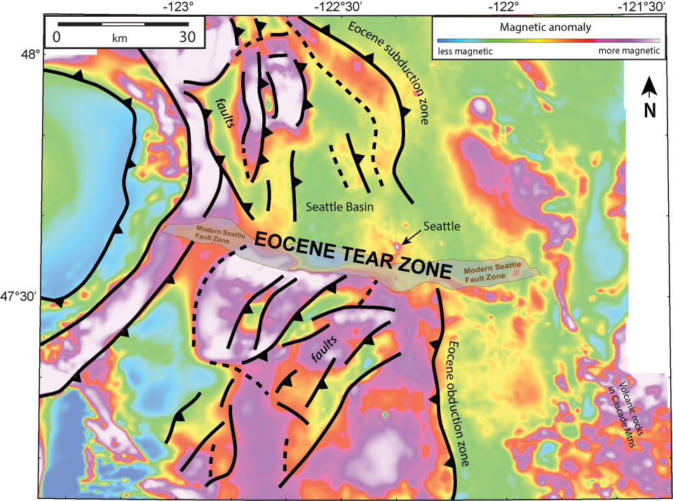 Magnetic map of seattle tear zone