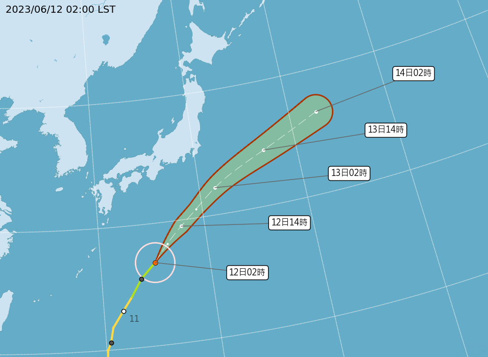 路徑潛勢預報。（圖取自中央氣象局網站）