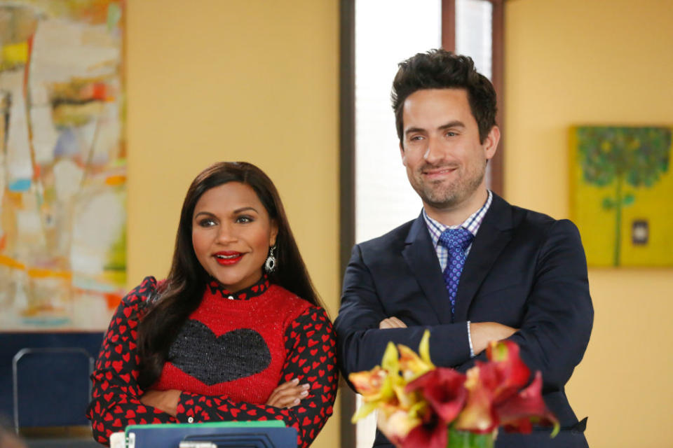 THE MINDY PROJECT -- "Anna & Jeremy's Meryl Streep Costume Party" Episode 605 -- Pictured: (l-r) Mindy Kaling as Mindy Lahiri, Ed Weeks as Jeremy Reed -- (Photo by: Vivian Zink/Universal Television/Hulu/NBCU Photo Bank via Getty Images)