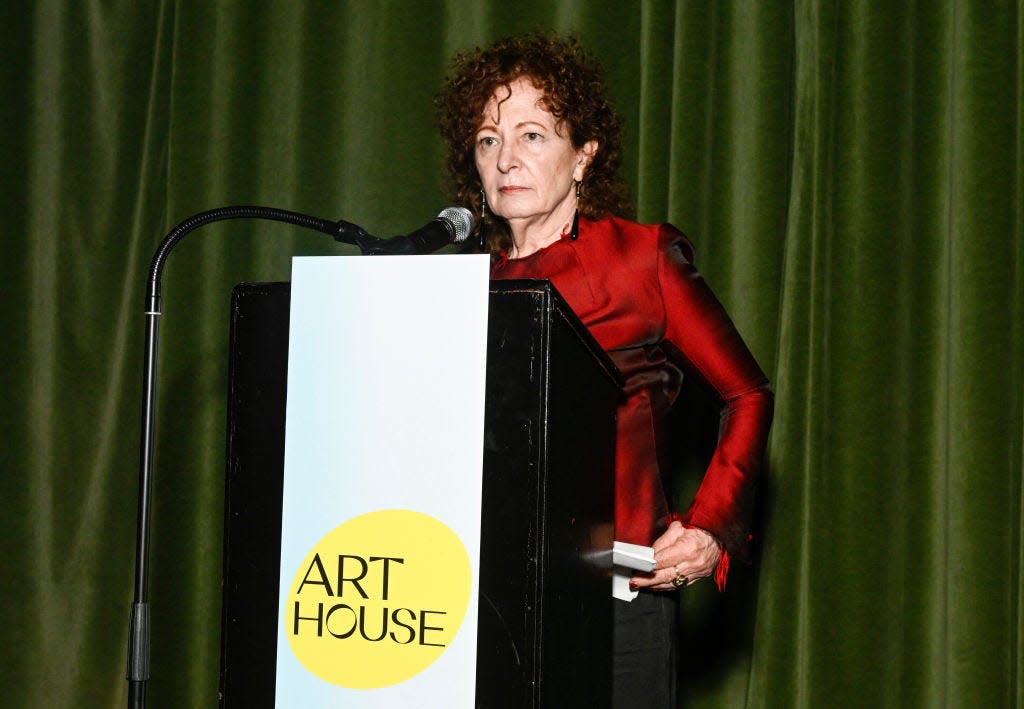 Nan Goldin speaks during the Bailey House's 2023 Art House benefit honoring Nan Goldin at Bowery Hotel Terrace on June 14, 2023 in New York City.