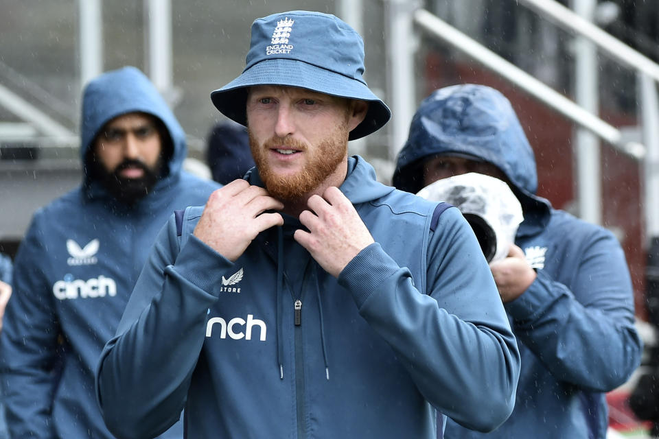 England's Ben Stokes leaves after the match was abandoned due to rain on the fifth day of the fourth Ashes Test match between England and Australia at Old Trafford, Manchester, England, Sunday, July 23, 2023. (AP Photo/Rui Vieira)