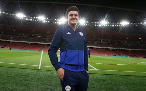 Harry Maguire of Leicester City ahead of the Premier League match between Arsenal FC and Leicester City - Credit: Plumb Images/Leicester City FC via Getty Images