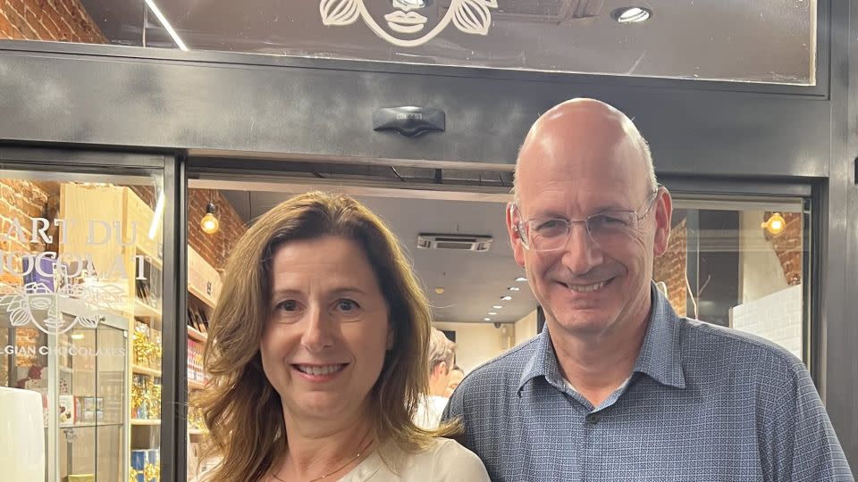 Here's Marty and Myriam photographed outside the chocolate shop where they met in June 2023. - Courtesy of Marty Kovalsky and Myriam Van Zeebroeck