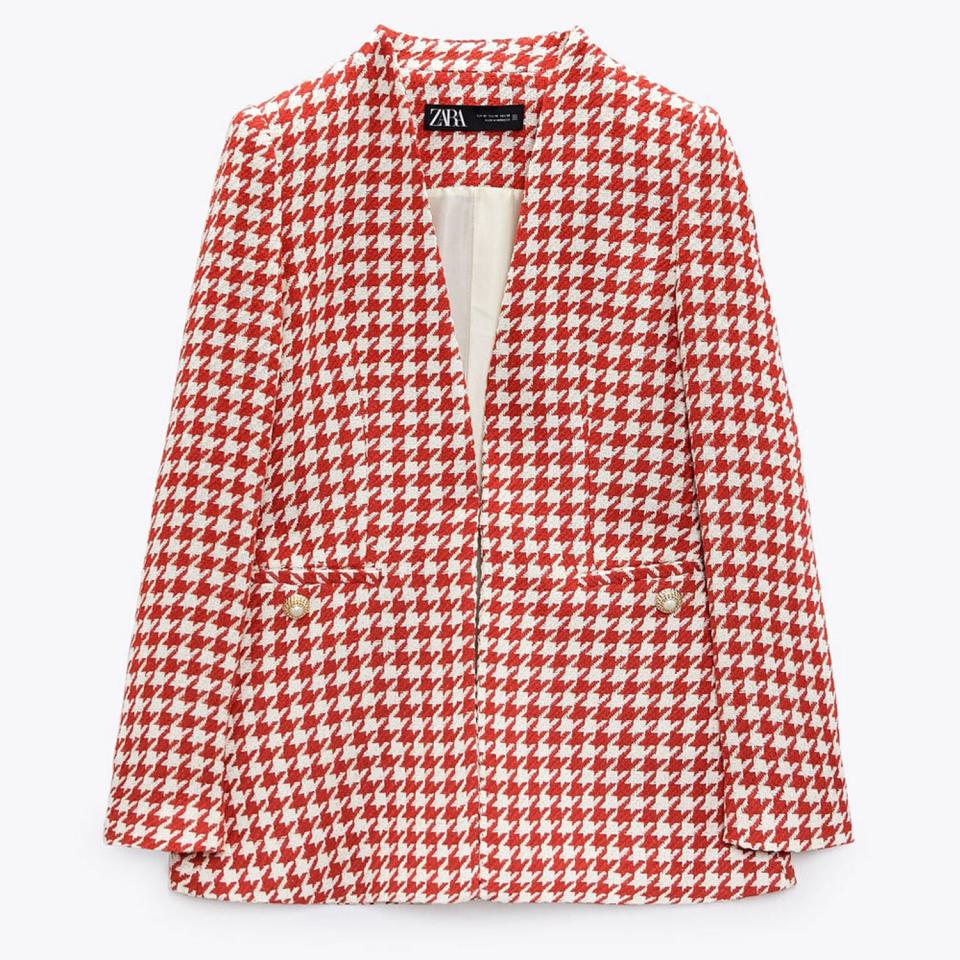 Zara TEXTURED HOUNDSTOOTH JACKET