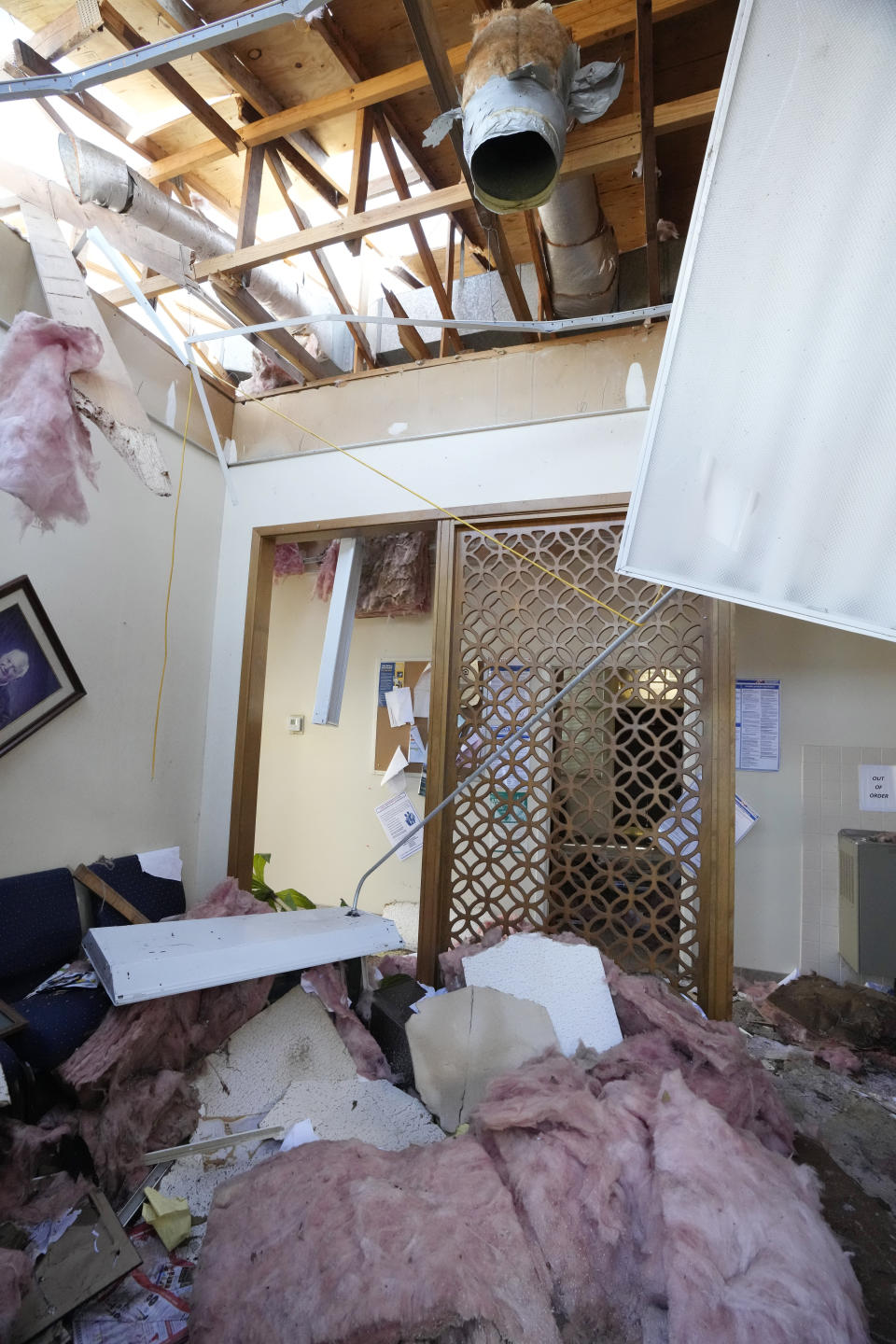 Many public structures like the Rolling Fork City Hall were destroyed by the March 24 killer tornado that destroyed much of the Mississippi Delta town and county seat for Sharkey County, as photographed March 29, 2023. Many communities are in the midst of cleanup. (AP Photo/Rogelio V. Solis)