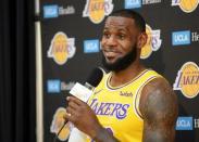 September 24, 2018; El Segundo, CA, USA; Los Angeles Lakers forward LeBron James (23) during media day at UCLA Health Training Center. Mandatory Credit: Gary A. Vasquez-USA TODAY Sports