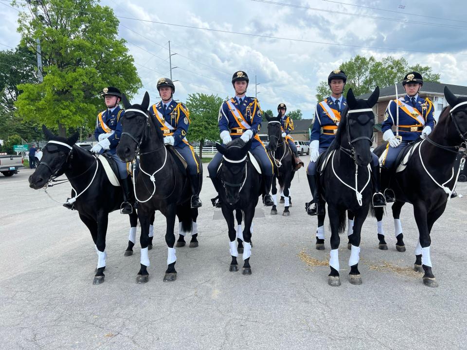 The Culver Military Academy Black Horse Troop walked the backside of Churchill Downs before the 150th running of the Kentucky Derby on May 4, 2024.