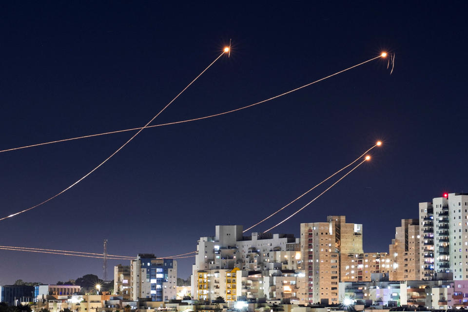 Israel's Iron Dome anti-missile system intercepts rockets launched from the Gaza Strip, amid the ongoing conflict between Israel and the Palestinian Islamist group Hamas, as seen from Ashkelon, Israel, January 15, 2024. REUTERS/Amir Cohen