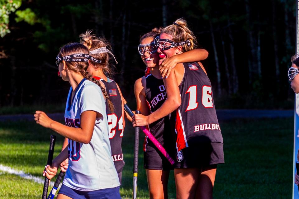 Old Rochestercelebrates the goal scored by Lily Johnson. (16)