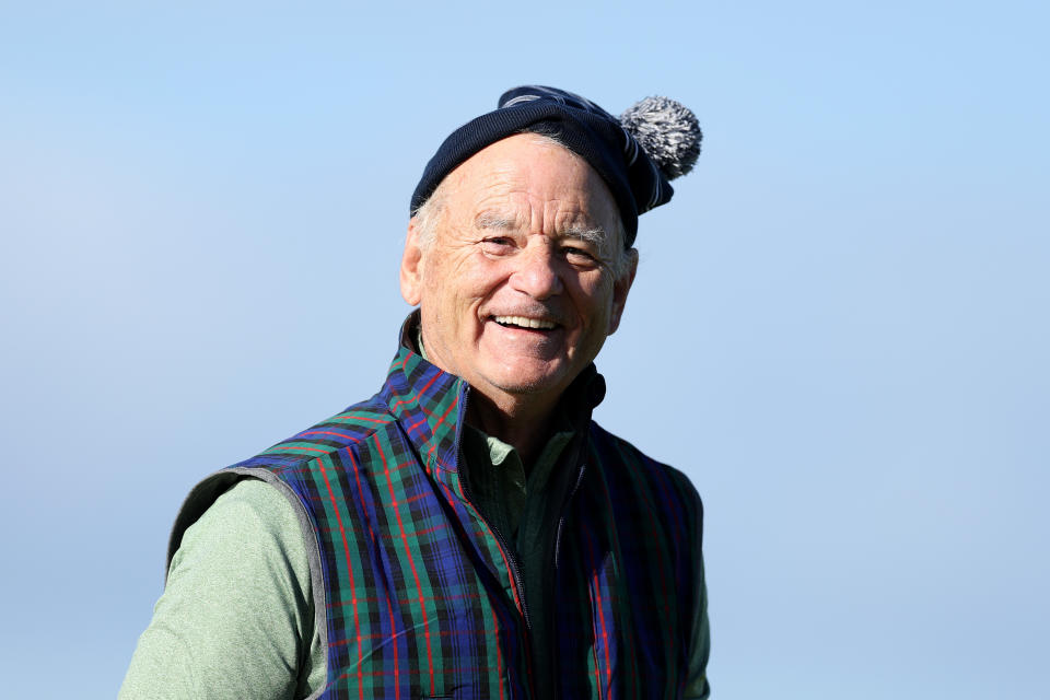 ST ANDREWS, SCOTLAND – OCTOBER 01: Actor Bill Murray smiles on the 17th green on Day Three of the Alfred Dunhill Links Championship at the Old Course St. Andrews on October 01, 2022 in St Andrews, Scotland. (Photo by Richard Heathcote/Getty Images)