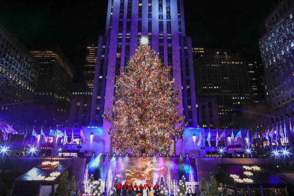 TOPSHOT - The Christmas Tree in Rockefeller Plaza is seen during the Lighting ceremony in New York City on November 30, 2022. (Photo by KENA BETANCUR / AFP) (Photo by KENA BETANCUR/AFP via Getty Images) ORIG FILE ID: AFP_32WY8PR.jpg