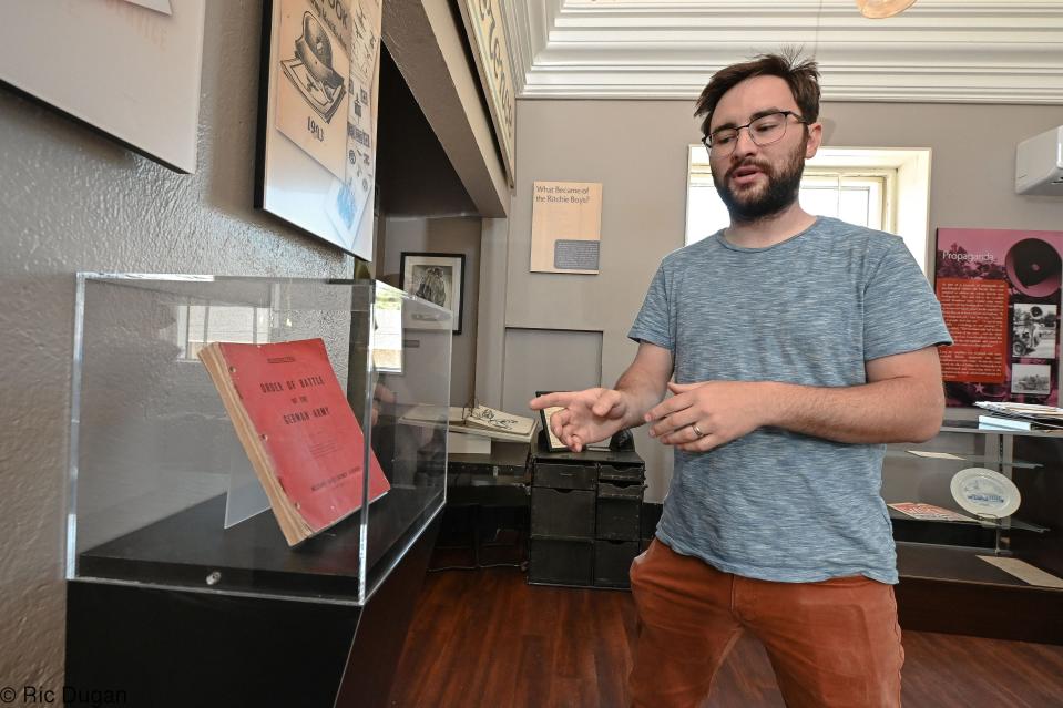 Landon Grove, director for Ritchie History Museum, talks about The German Order of Battle, a book which was used to interrogate prisoners of war.