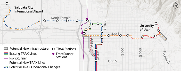 Study area map for Orange Line and route reconfigurations (Courtesy: UTA)