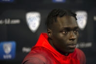 Utah's Both Gach speaks during the Pac-12 NCAA college basketball media day, in San Francisco, Tuesday, Oct. 8, 2019. (AP Photo/D. Ross Cameron)