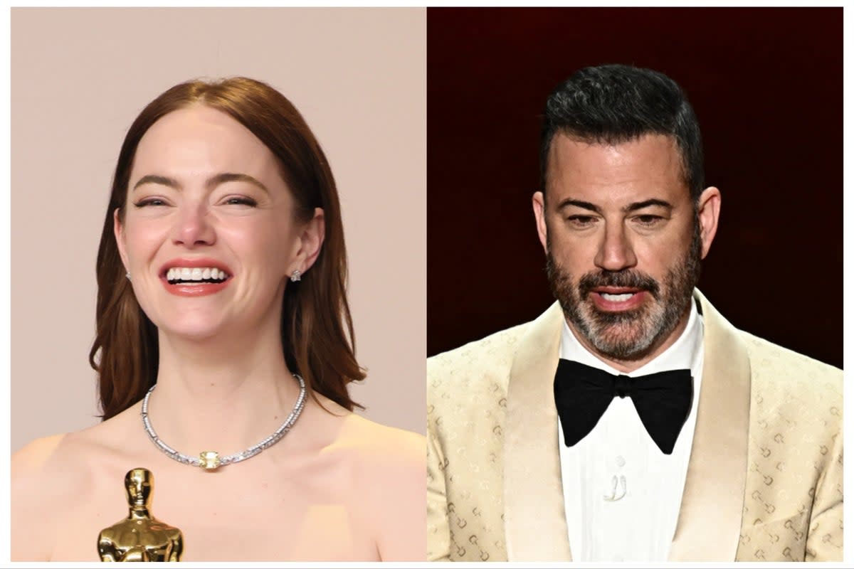 Emma Stone and Jimmy Kimmel at the Oscars 2024 (Getty)