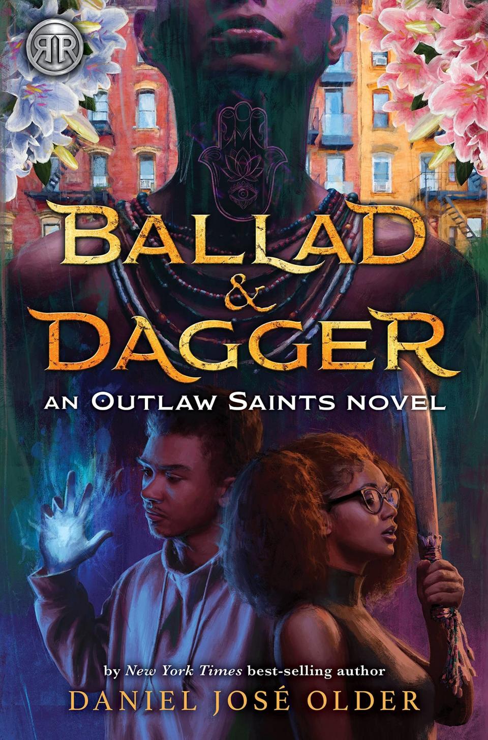 "Ballad and Dagger" cover illustration showing two teenagers wielding power