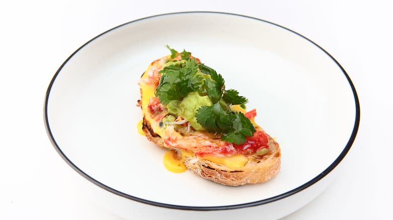 Crab and avocado open sandwich