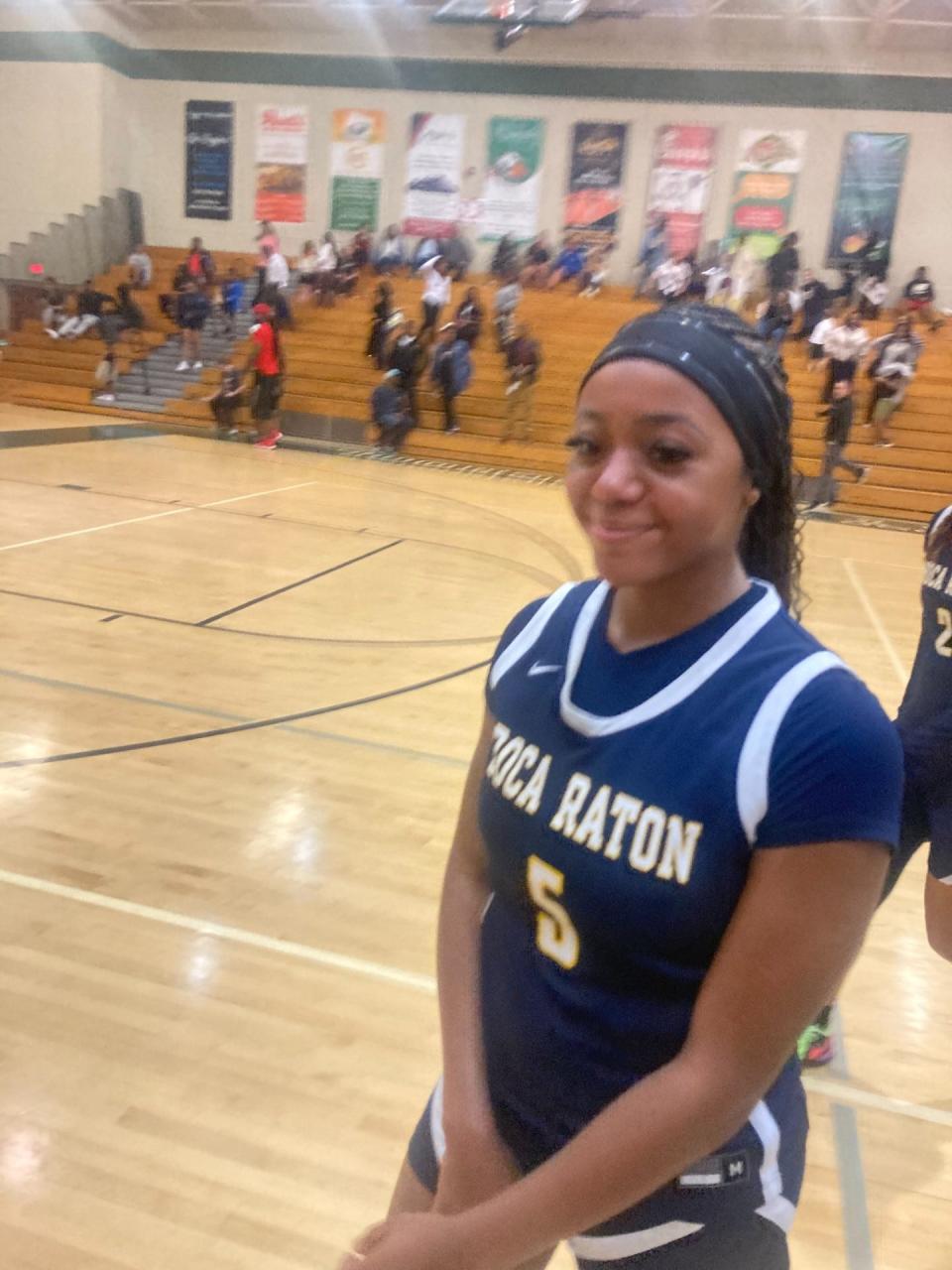 Boca Raton senior Courtney Lowe celebrated a milestone by eclipsing 1,000 career points in the Bobcats' game against Atlantic on Jan. 11, 2024 in Delray Beach.
