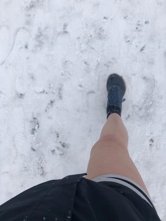 Claire has walked to work in her running shorts since September 2020, even in the snow (Claire Wilding/BHF/PA)