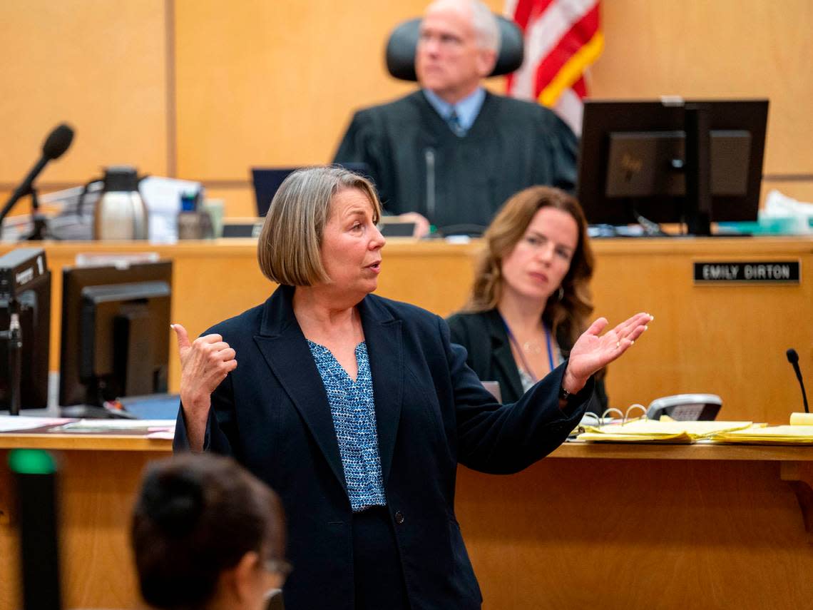 Mary High, a defense attorney for Dorcus Allen, presents her closing arguments to the jury on Monday, Oct. 31, 2022, in Pierce County Superior Court in Tacoma. Pete Caster/Pete Caster / The News Tribune