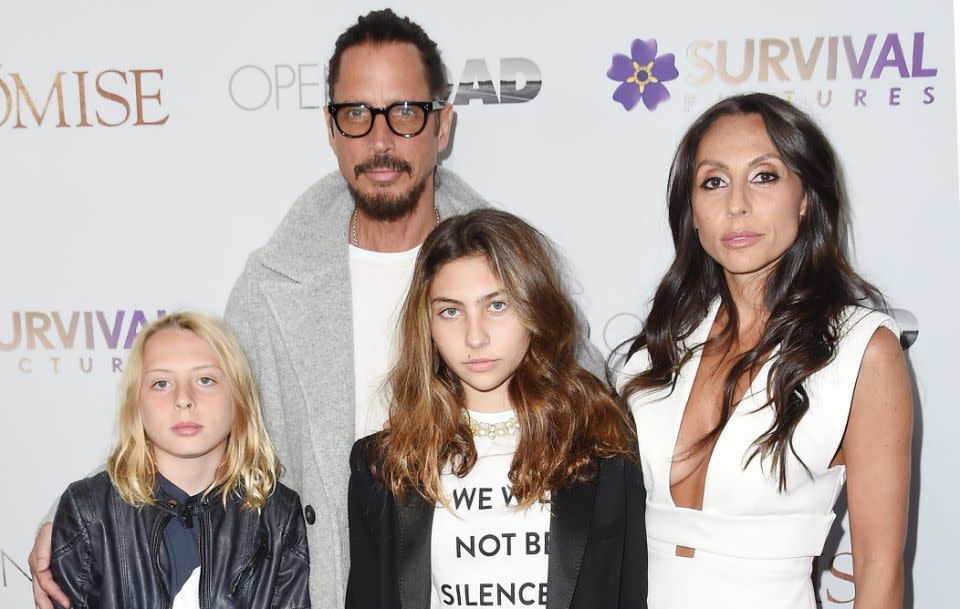 Late Chris Cornell with his wife Vicky and their children. Source: Getty