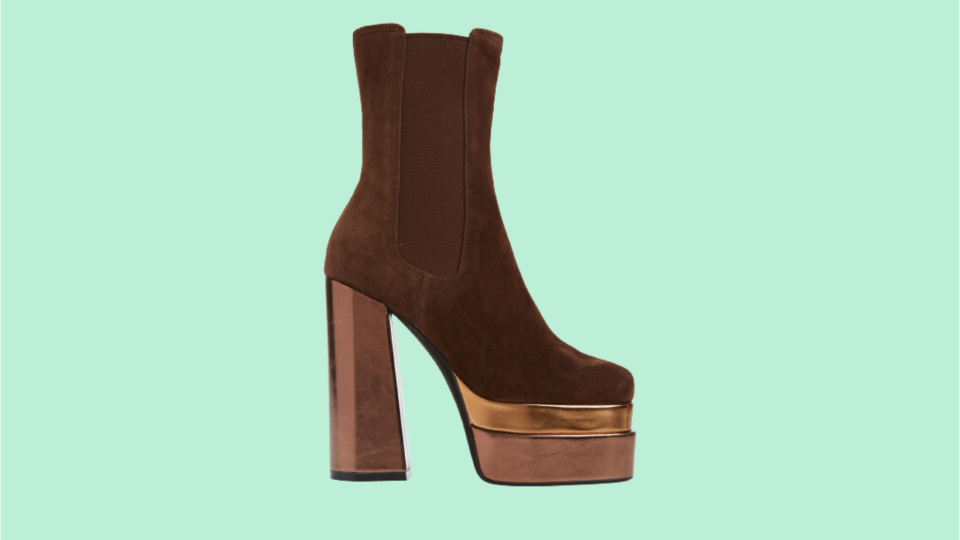 Shop the Dance Platform Sock Bootie from Jeffrey Campbell for a subtle disco vibe this season.