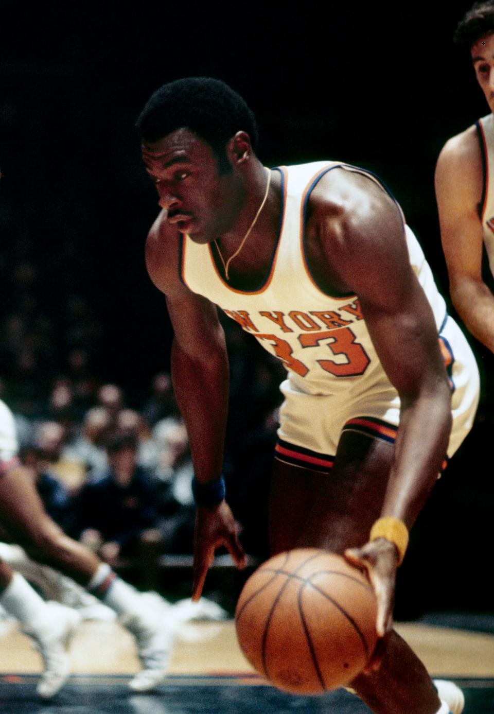 FILE PHOTO; New York Knicks forward Cazzie Russell (33) in action against the Baltimore Bullets at Madison Square Garden on March 2, 1971. Mandatory Credit: Manny Rubio-USA TODAY Sports