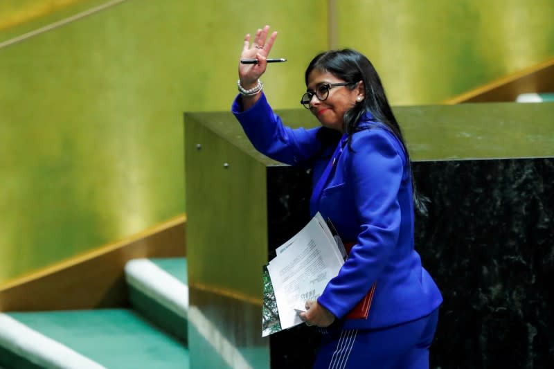 FILE PHOTO: Venezuela's Vice President Rodriguez greets the audience as she departs the podium after addressing the 74th session of the United Nations General Assembly at U.N. headquarters in New York City, New York, U.S.