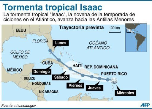 Mapa de la trayectoria de la tormenta tropical Isaac (AFP | gustavo izus/jennifer hennebert)