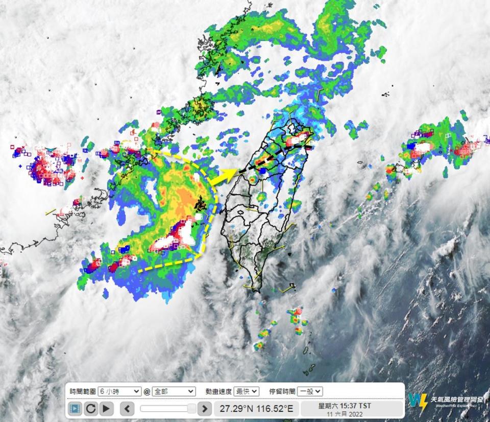 西半部留意對流移入。（圖／翻攝自天氣風險 WeatherRisk臉書）