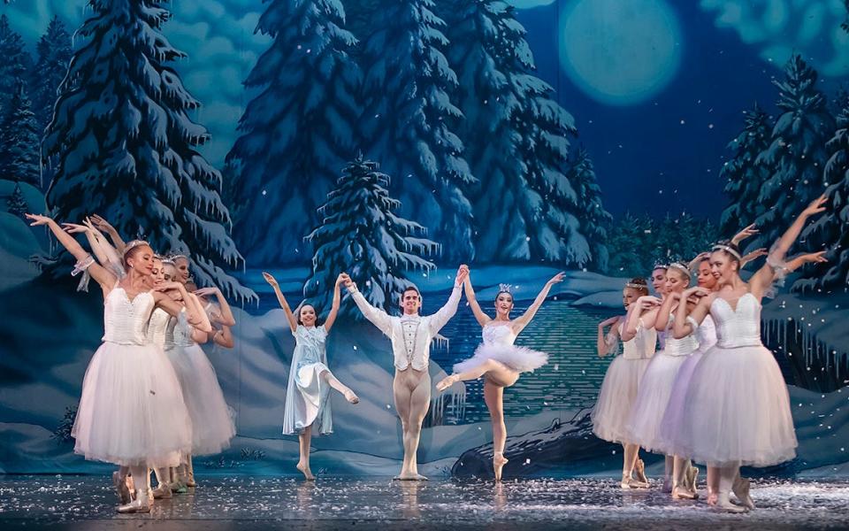 Snow falls during the Appalachian Ballet's "Nutcracker."