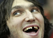 <p>Washington Capital right winger Alex Ovechkin is all smiles after announcing a 13-year, $124 million contract with the team on Thursday, January 10, 2008. </p>