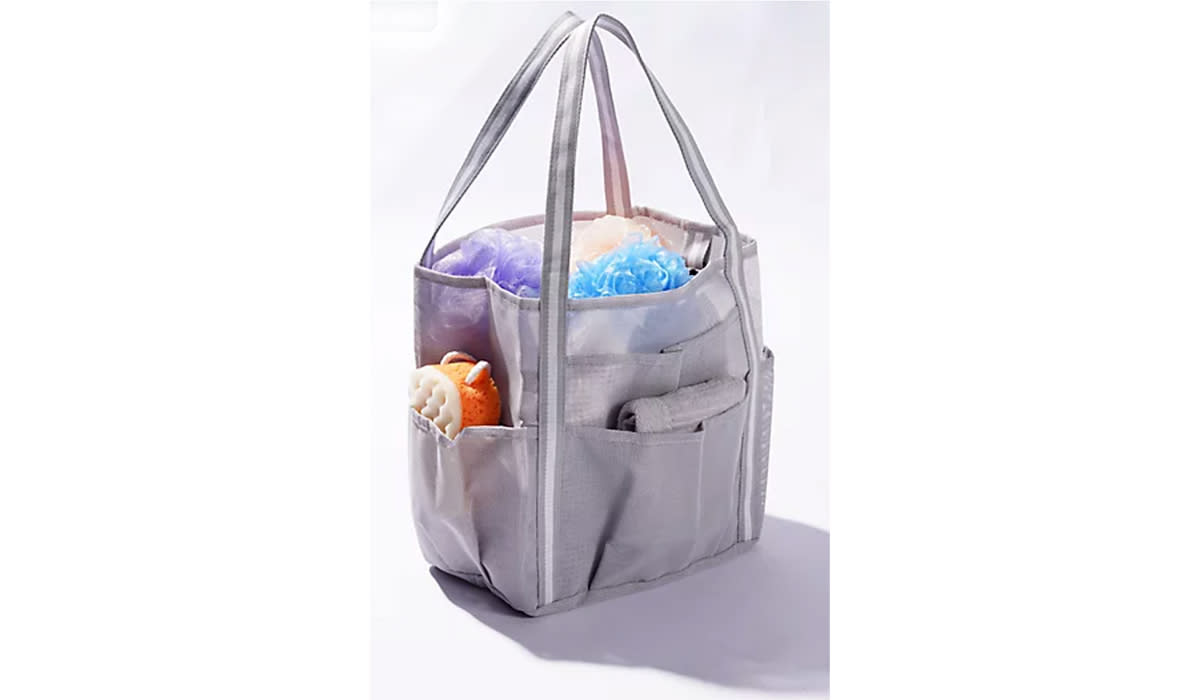 Mesh bag filled with shower supplies