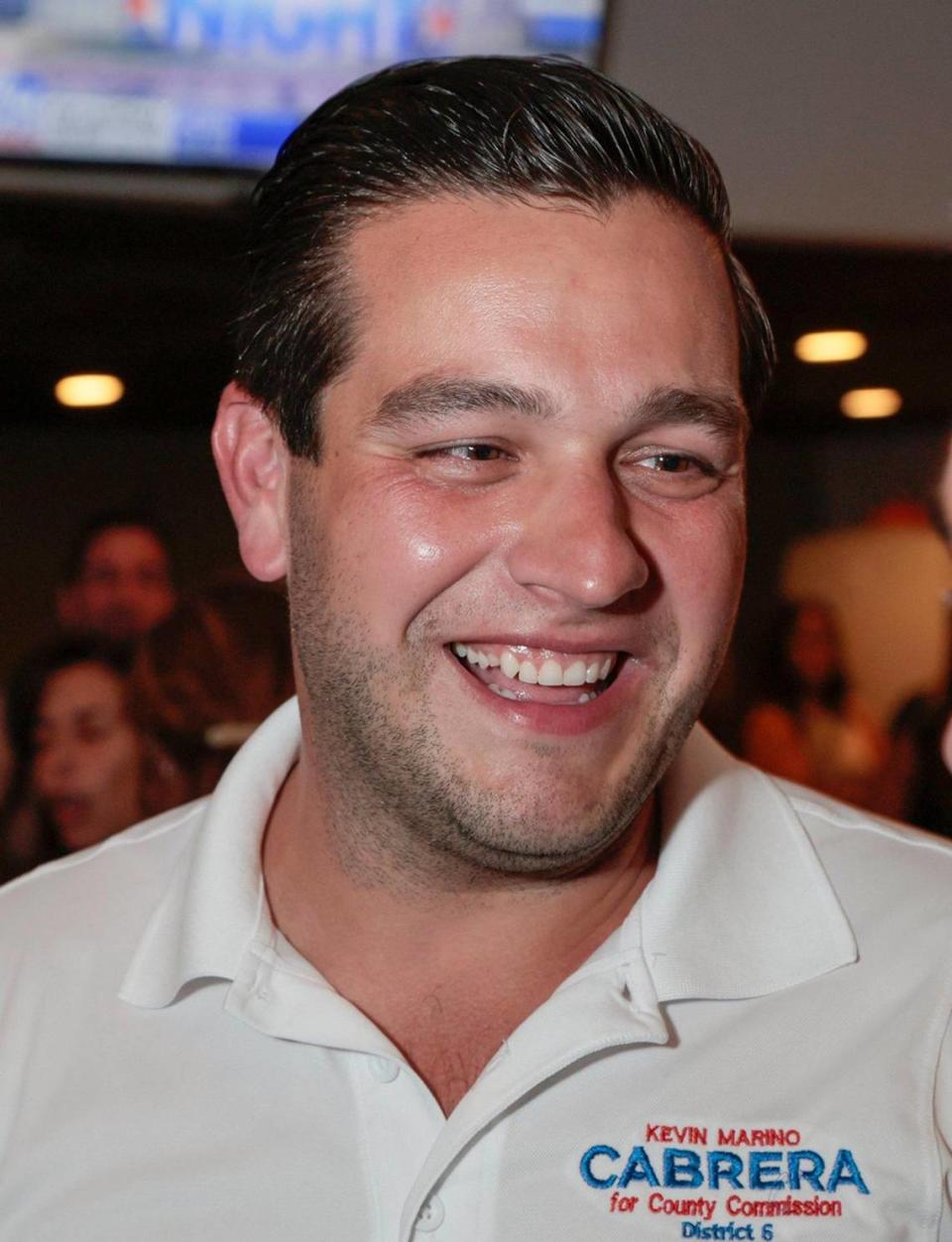 Miami-Dade County Commission District 6 candidate Kevin Marino Cabrera celebrates at Beat Culture Brewery in Miami after defeating Coral Gables Commissioner Jorge Fors on Tuesday, November 8, 2022.