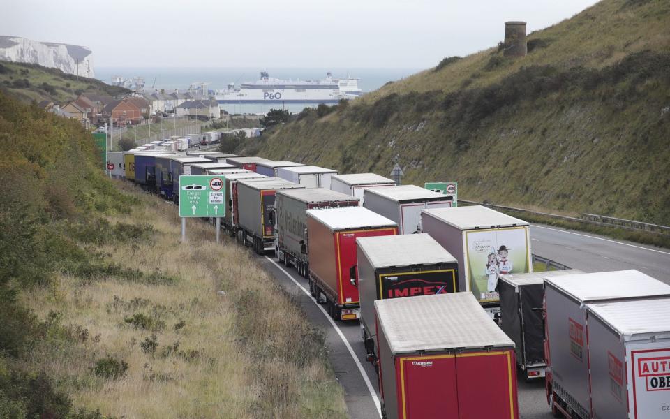 Lorries Queing on The M20 because of Police checks at Dover Docks and the Channel Tunnel - Invicta Kent Media/ Shutterstock