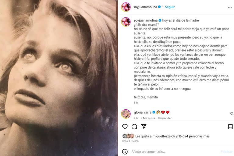 El conmovedor posteo que Juana Molina dedicó a su mamá Chunchuna Villafañe por el día de la madre