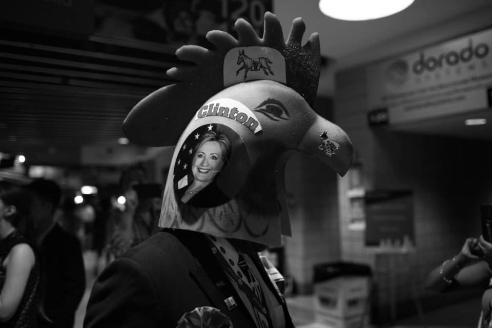 <p>A supporter of Hillary Clinton wears a rooster hat prior to the start of the Tuesday program at the Democratic National Convention in Philadelphia, PA. on July 26, 2016. (Photo: Khue Bui for Yahoo News)</p>